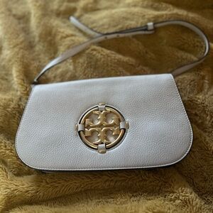 Tory Burch White Crossbody Bag with Gold Emblem